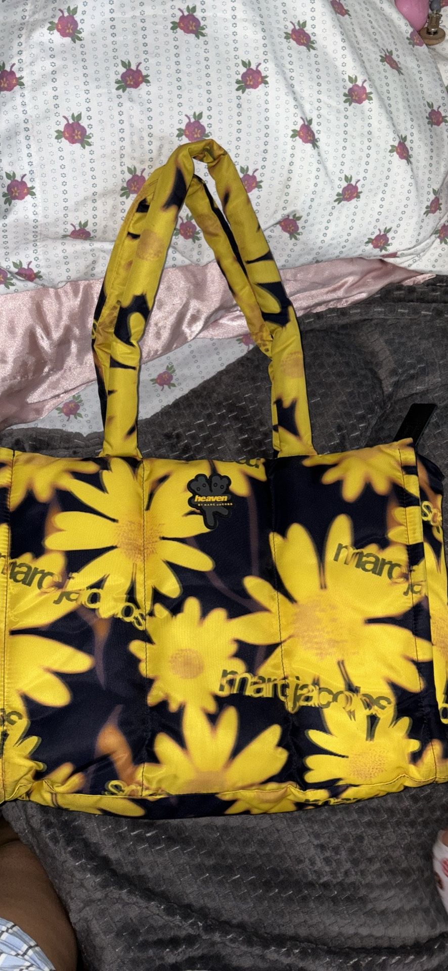 Heaven By Marc Jacobs Black & Yellow Floral Puffy Tote