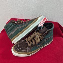 Vans Vault OG Sk8-Hi LX Table Scraps Brown Suede &  Green Denim Men's Size 10.5