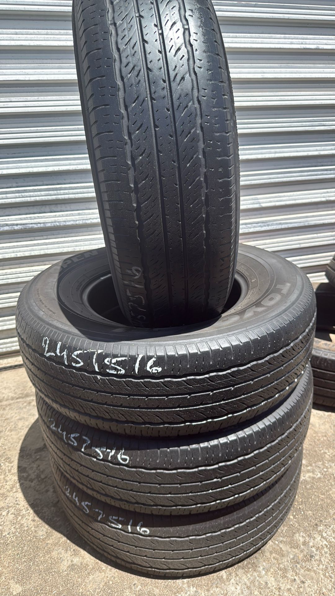 245/75r16 USED TIRES TOYO OPEN COUNTRY FOR SALE SET OF 4 TIRES $180 WITH INSTALLED CASH PRICE