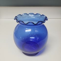 Vintage Cobalt Ball Vase w/ Scalloped Rim 