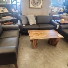 Top grain Leather modern black sofa set