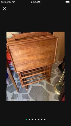 $350-Vintage Mid-Century Teak Tv Tray Set