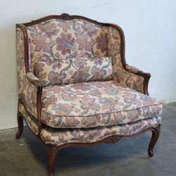 Louis XIV Antique Style Oversized Floral Armchair