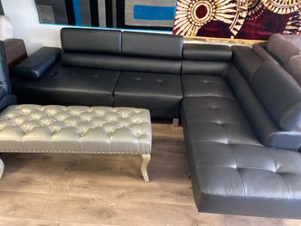 Black bonded leather sectional