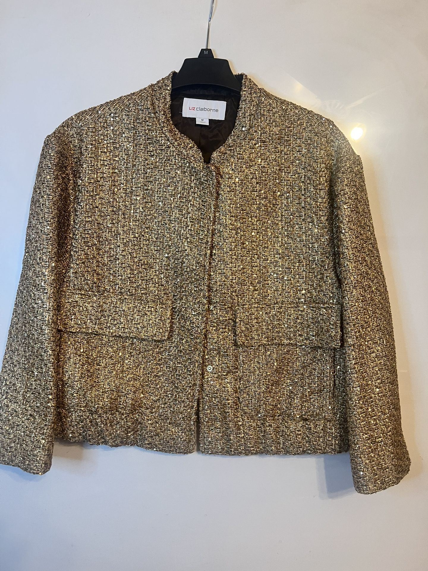 New Beautiful Liz Claiborne Gold Sparkle Jacket 