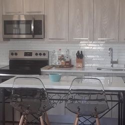 Clear Designer dining room bar stool chair accent side with wooden legs