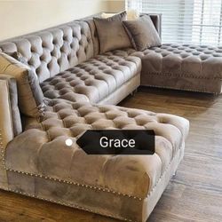 deal😍 Prada GREY Velvet double chaise Sectional Couch 🛋 Special sale ⚡no credit check $2199
