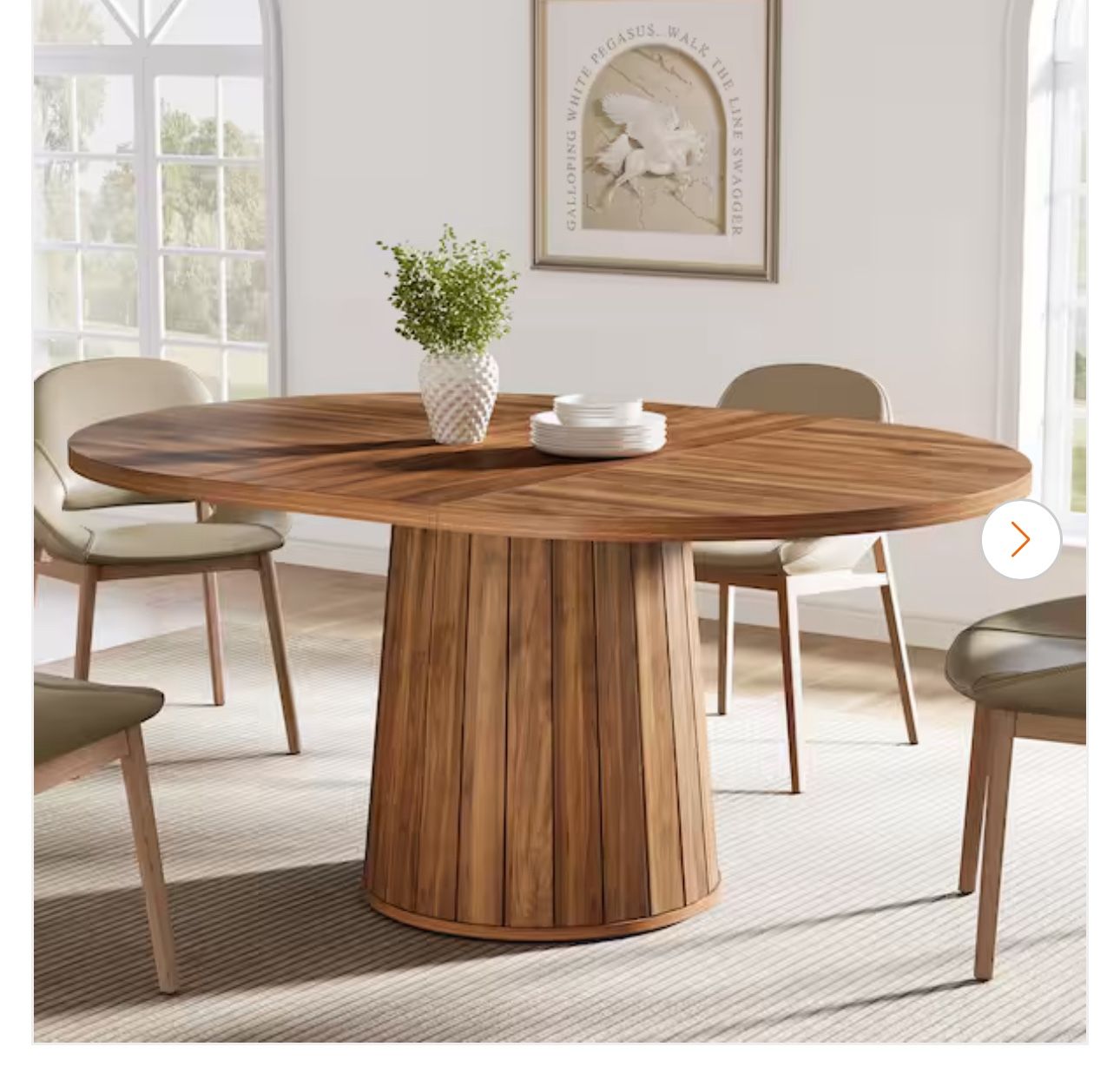 Roesler Farmhouse Brown Wood 55 in. W Oval Pedestal Dining Table Seats 6 for Home Kitchen, Dining Room