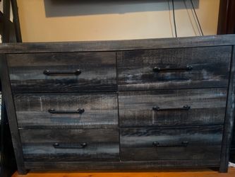 Gray dresser, 58.7W  15.28D  36.57H