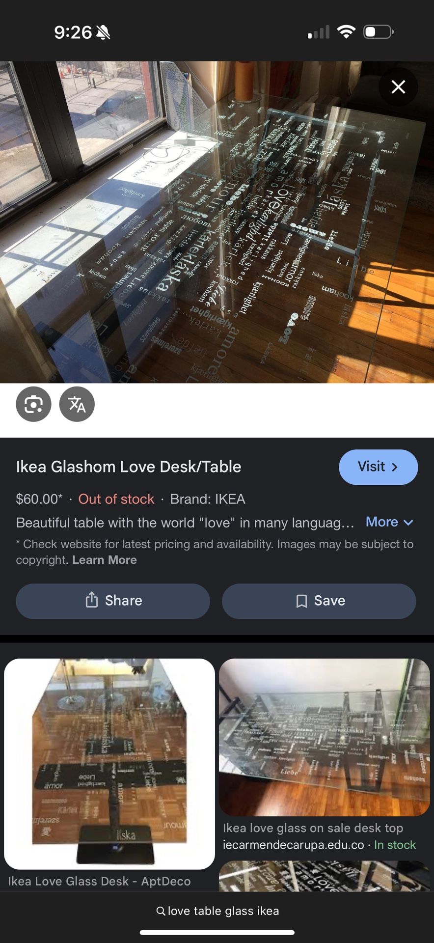 IKEA Love (in Different Languages) Glass Table Desk Top