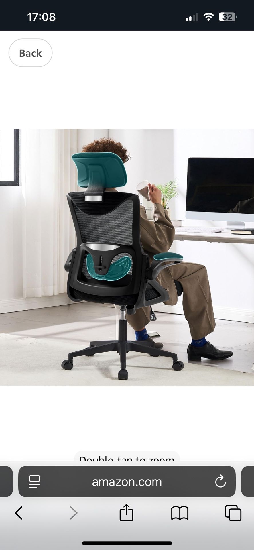 Fizzin Ergonomic Office Chair,Ergonomic Desk Chair with Headrest Mesh Computer Chair with High Back Adjustable Lumbar Support, Rolling Swivel Chairs w