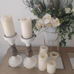 2 Candle Holder And 6 Huge Candles