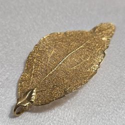 Vintage 3" Filigree Gold Natural Pippal Tree Leaf Necklace Pendant