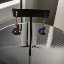 Vintage Hershey's Kiss Unique Purple Glass Earrings 