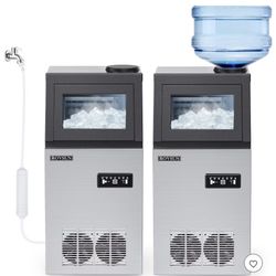  Commercial Ice Maker Machine with 2 Water Inlets, Freestanding Ice Machine with 24lbs Storage Bin, Ice Scoop & Water Filter 110LB