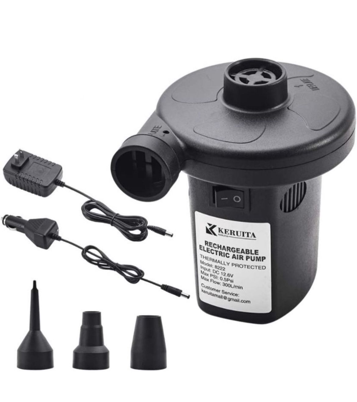 Electric Air Pump for Inflatable with 3 Nozzles, 110V AC/12V DC, Portable Air Mattress Pump, Quick Fill Inflator Air Pump Perfect for Outdoor Camping