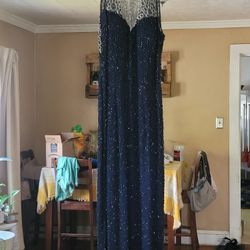 Stunning Navy/ Silver Beaded and Sequin Prom Dress