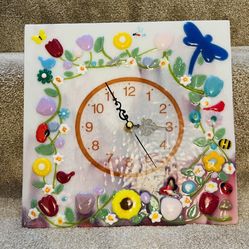 Amazing Fused Glass Quartz Clock With Handmade Glass