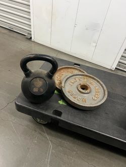 Kettlebell and 2 plates Total weight = 110 pounds