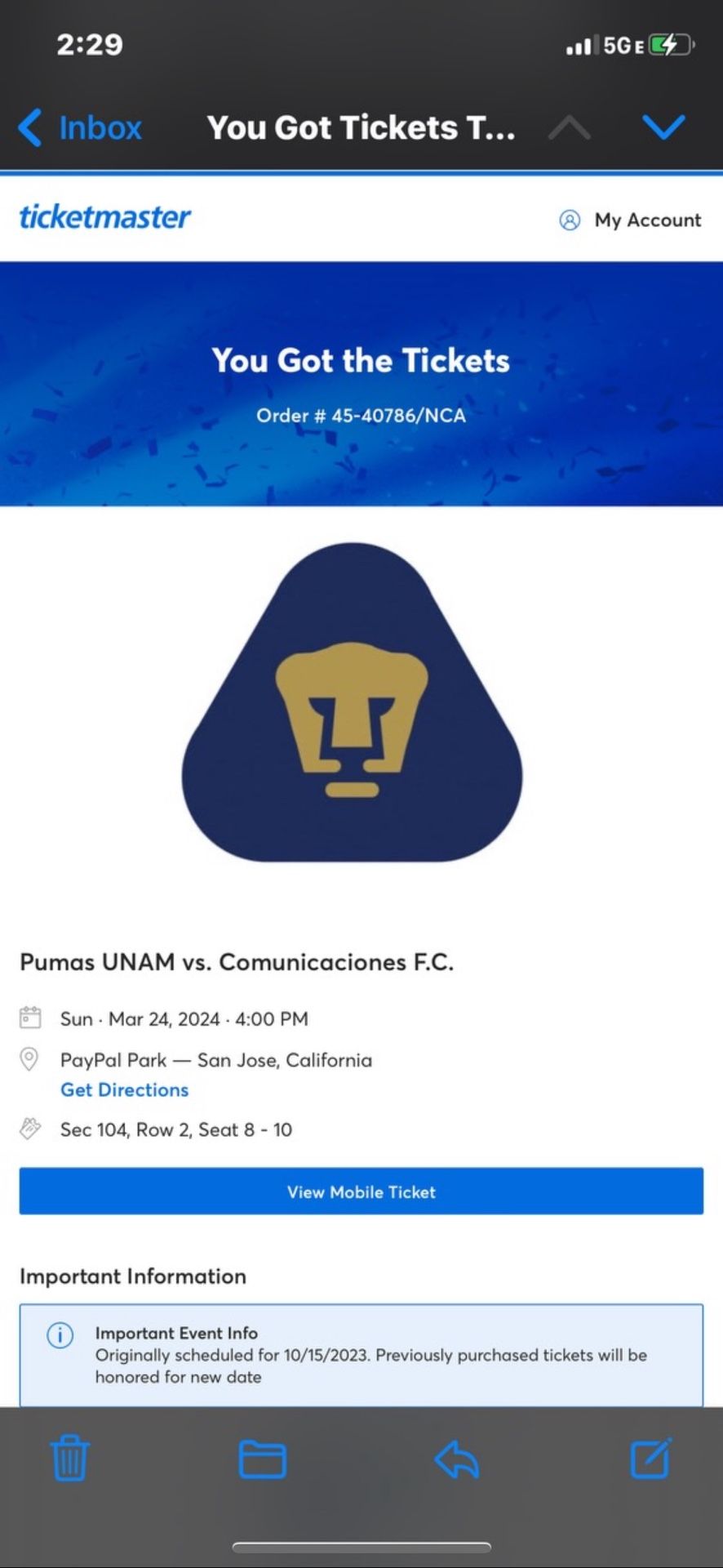 UNAM PUMAS TICKETS/BOLETOS