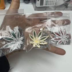Hip-Hop Weed Leaf Diamond Pendant Chains 