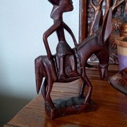 Wood Man On Donkey 8 X 5 ". Signed