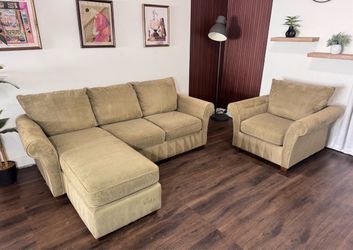 Green Sectional Sofa with Matching Chair - Free Delivery