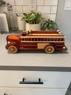 Wooden Fire Truck  - Hand Crafted  By Doug Irish - Wheels Turn Also - Not A Toy -for Display In Excellent Condition