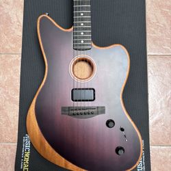 Fender American Acoustasonic Jazzmaster All-Mahogany Acoustic Electric Guitar, Bourbon Burst with Gig Bag