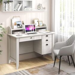 48-inch computer desk with cabinet, vintage home office desk with drawers and storage shelves, space-saving laptop table,  $130