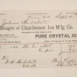 1890 Charleston Ice Manufacturing Co. Receipt 