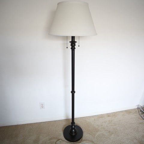 Bronze Pull-Chain Floor Lamp with White Shade