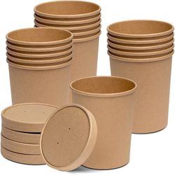 GUSTO [32 oz - 25 Kraft Paper Food Containers with Vented Lids - Hot Soup Bowls to Go, Disposable Ice Cream Cups, Ideal for Hot and Cold Foods]