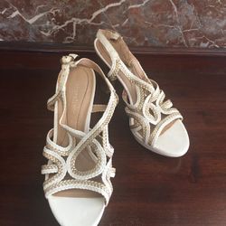 Naturalizer White Strappy Wedge w/ Gold Trim