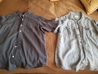 2 Denim button down shirts.