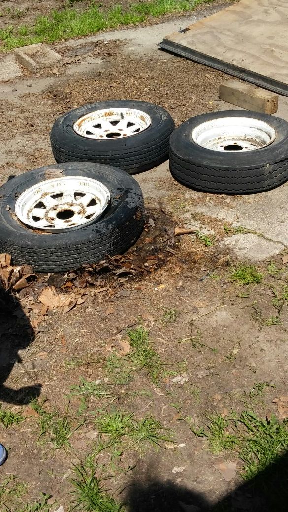 Trailer Tires 14 or 15 inch tires and wheels I don't think the tires any good but you can come up and find out