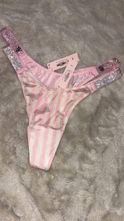 Victoria's Secret Pink Striped Rhinestone Thong