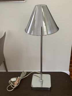 Modern Chrome Table Lamp – 23" Tall – Metal Shade & Weighted Base
