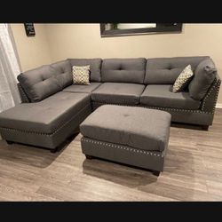 Black / Grey Sectional Sofa 107×75×36"