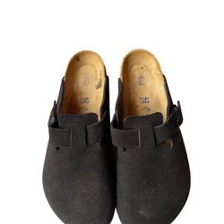 Birkenstock Boston Soft Footbed Sandal Black Suede Mule Sz:42/L:11-M:9
