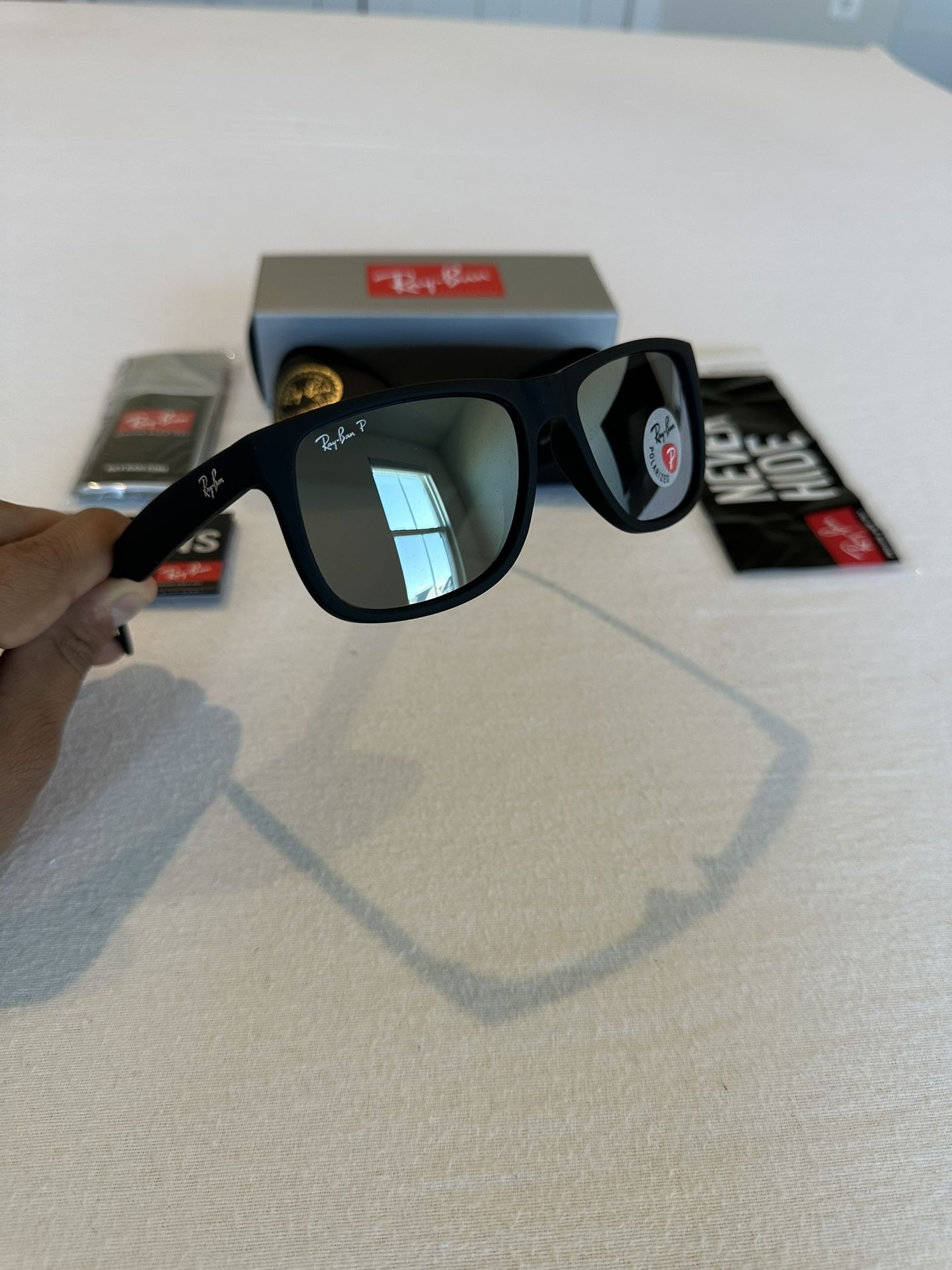 New RayBan Justins Silver Polarized Sunglasses