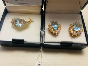 Topaz And CZ Pierced Earrings & Ring Set