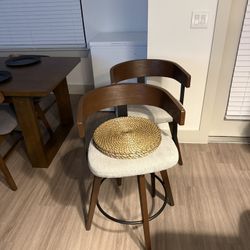 Kathy 26" Swivel Counter Height Stool In Black Iron With Walnut Finish + Vintage Grey Faux Leather (Set Of 3)