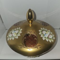 Egermann Bohemian Glass Gilded Painted Bowl W/ Enamel Flowers Lid Candy Jewelry