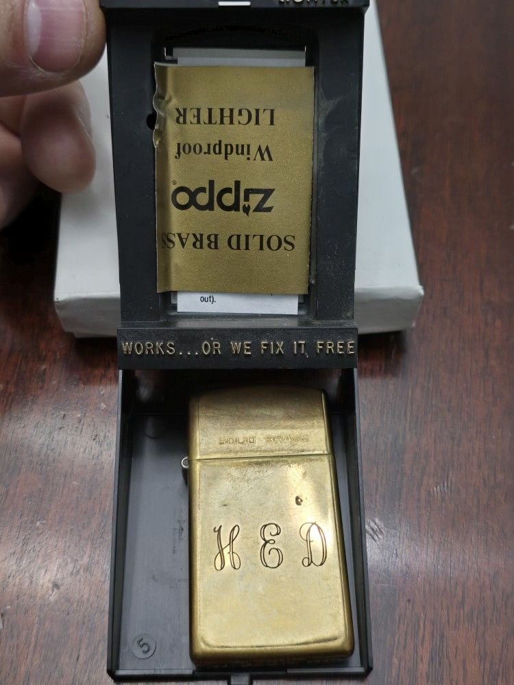 Vintage Zippo SOLID BRASS Slim 1 9 8 7 Commemorative Monogrammed H E D