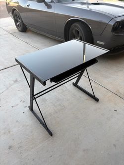 Black Glass Top Computer Desk with Keyboard Tray