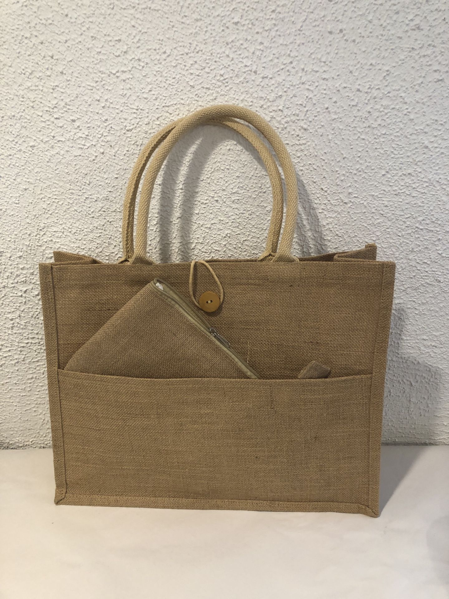 Beautiful Large Burlap Tote Bag With A  Small Wallet Bag