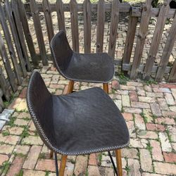 Leather And Wood Stools - Excellent Condition 
