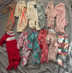 12 Baby Girl Sleepers 0-3 Months 