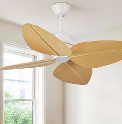 New 52" Ceiling Fan Without Lights,Tropical Indoor Palm W Remote Reversible Motor Light Wood Grain